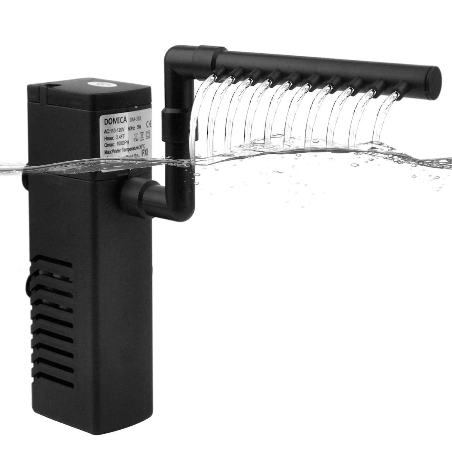 Domica Internal Aquarium Filter with Aeration System 100Gph 5W Power Filter for 5 to 15 Gallons Fish Tank - Healthber