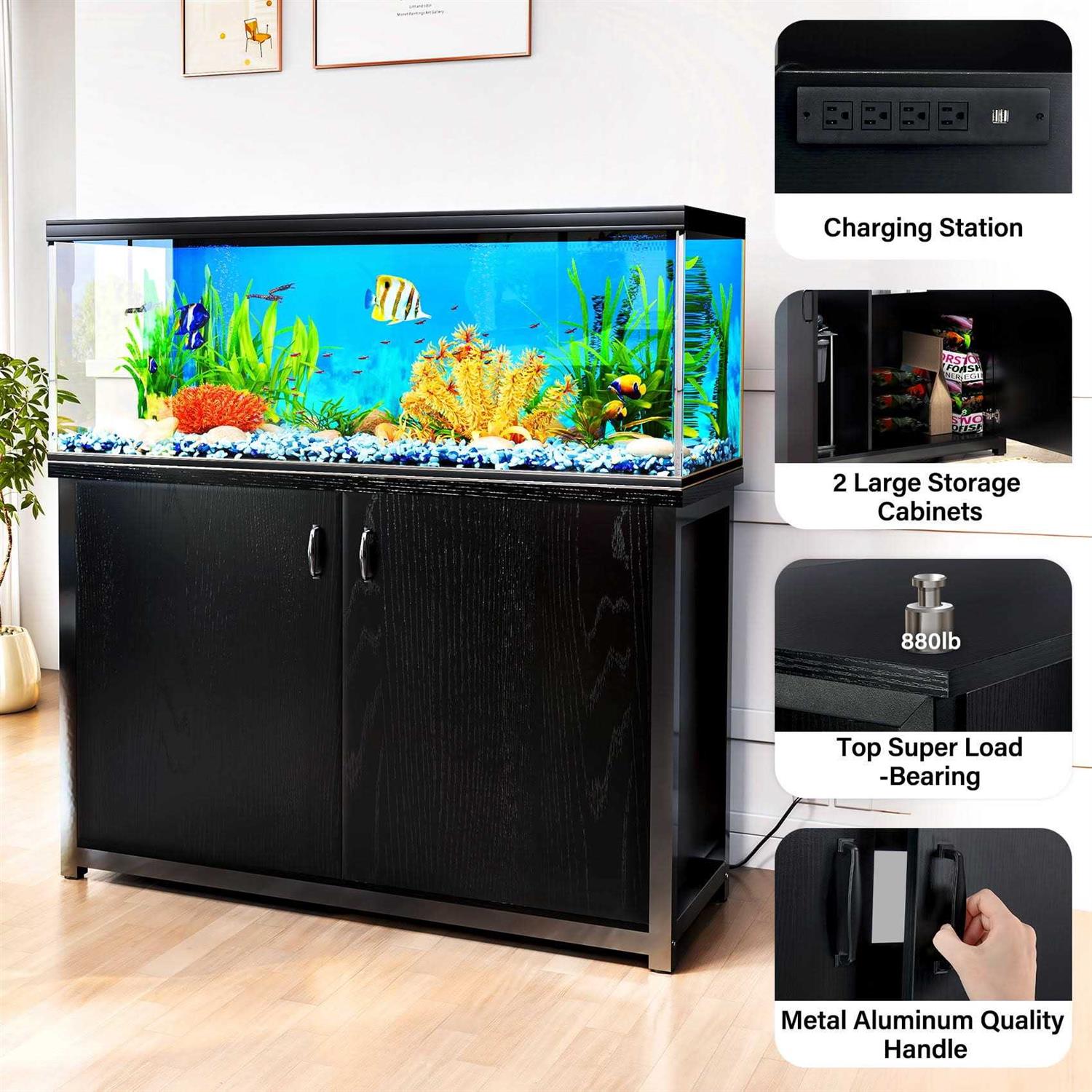 Tc-homeny 55-75 Gallon Aquarium/Fish Tank Stand with Cabinet and Charging Station/Power Outlets - Healthber