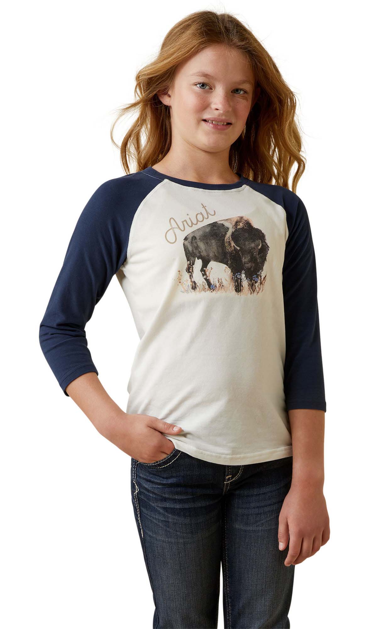 Ariat Girl's Painted Buffalo Raglan T-Shirt - Healthber