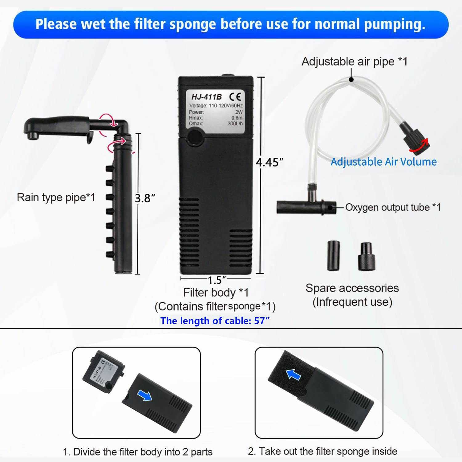 TARARIUM Quiet Betta Fish Filter Aquarium Internal Filter for 2-15 Gallon Fish Turtle Tank Biochemical Small 79 GPH Rain Shower Design 3 in 1 Oxygen - Healthber