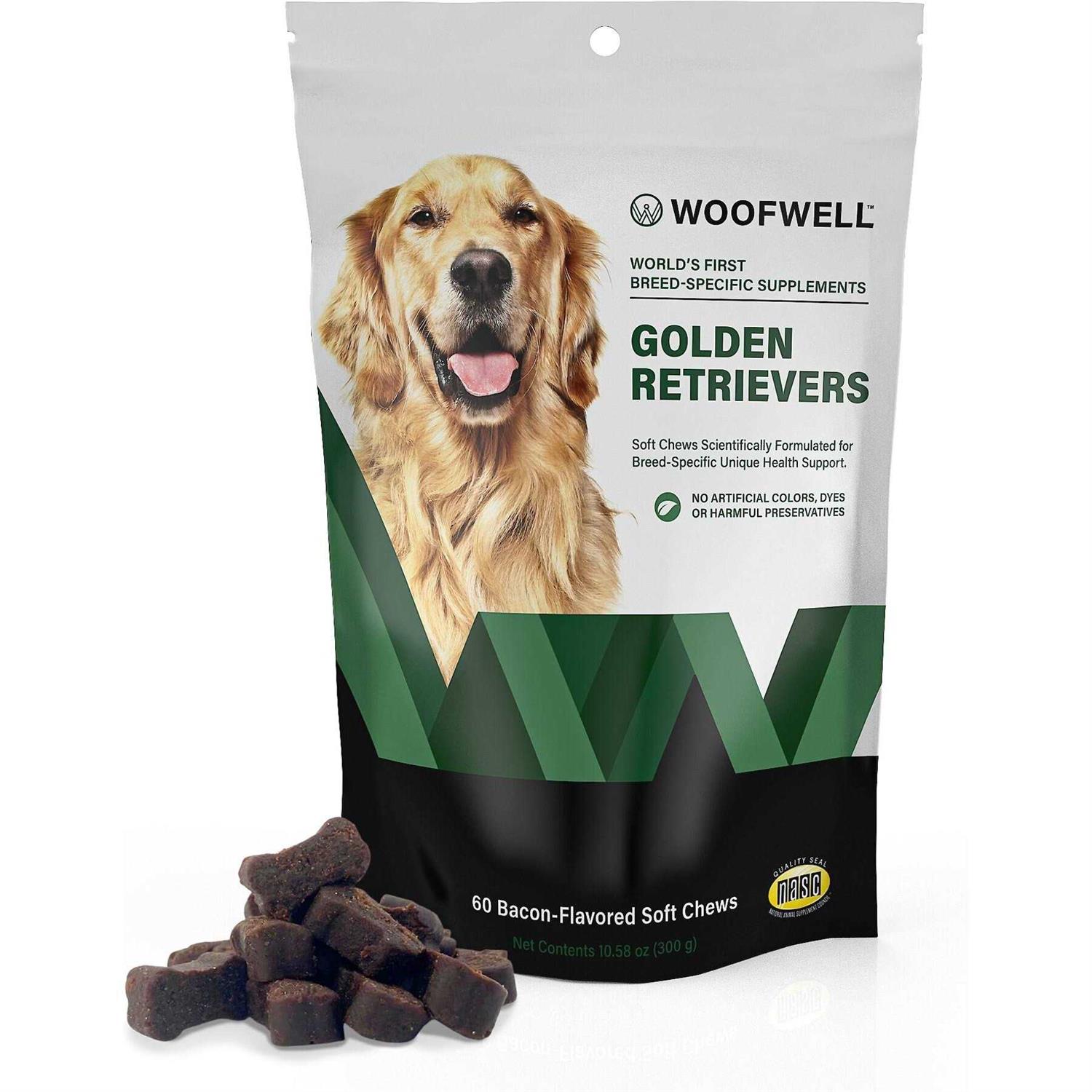 WoofWell Golden Retrievers Health Support Bacon Flavored Soft Chews Dog Supplement - Healthber