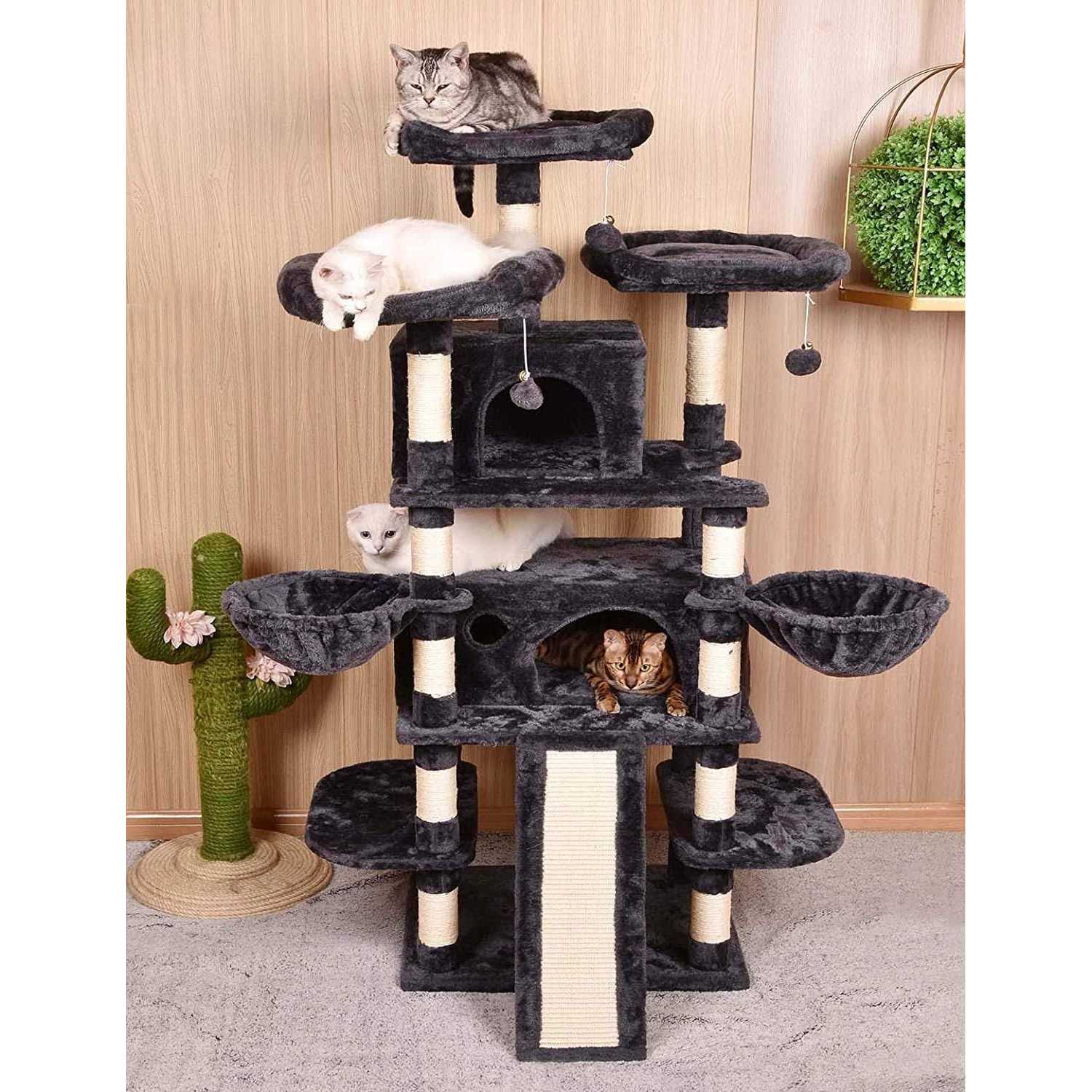 Amolife 68 Inch Cat Tower Multi-Level / X-Large Cat Tree King with Scratching Posts Kitty Pet Play House - Healthber