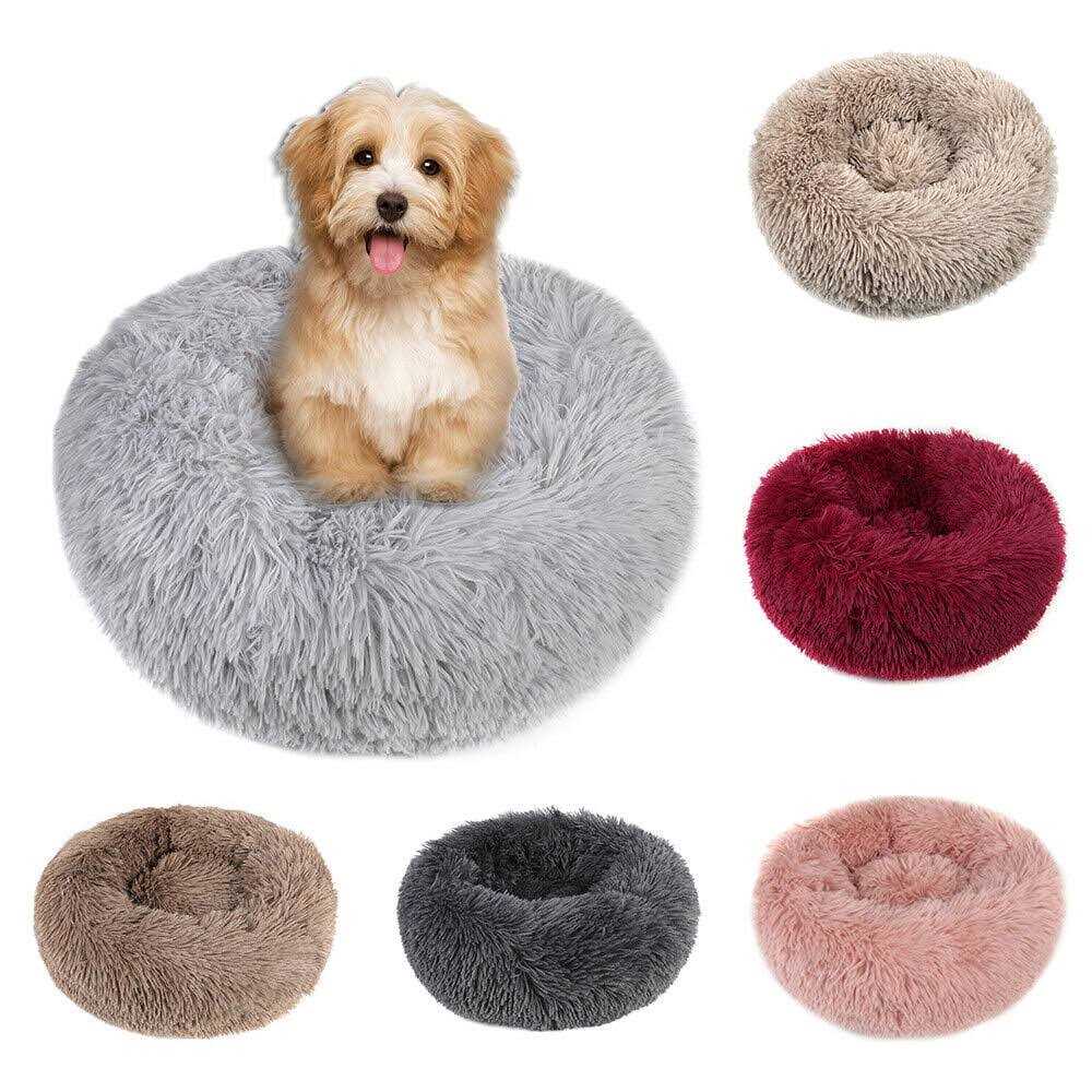 Round Plush Pet Bed for Dogs & Cats,Fluffy Soft Warm Calming Bed Sleeping Kennel Nest - Healthber