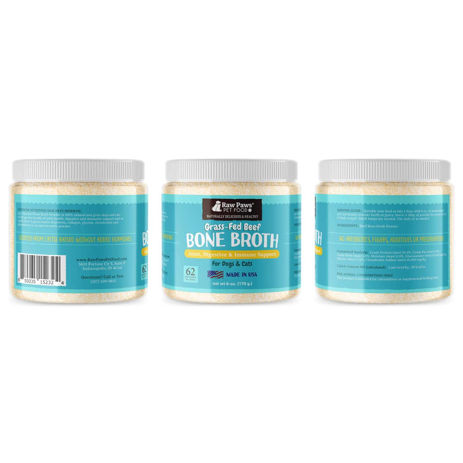 Raw Paws Grass-Fed Beef Bone Broth Powder Dog & Cat Food Topper - Healthber