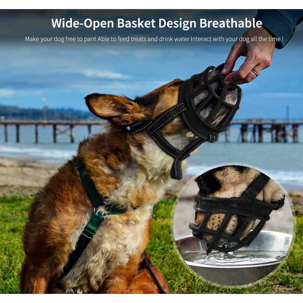 Barkless Dog Muzzle,Soft Basket Silicone Muzzles for Dog, Best to Prevent Biting, Chewing and Barking, Allows Drinking and Panting - Healthber