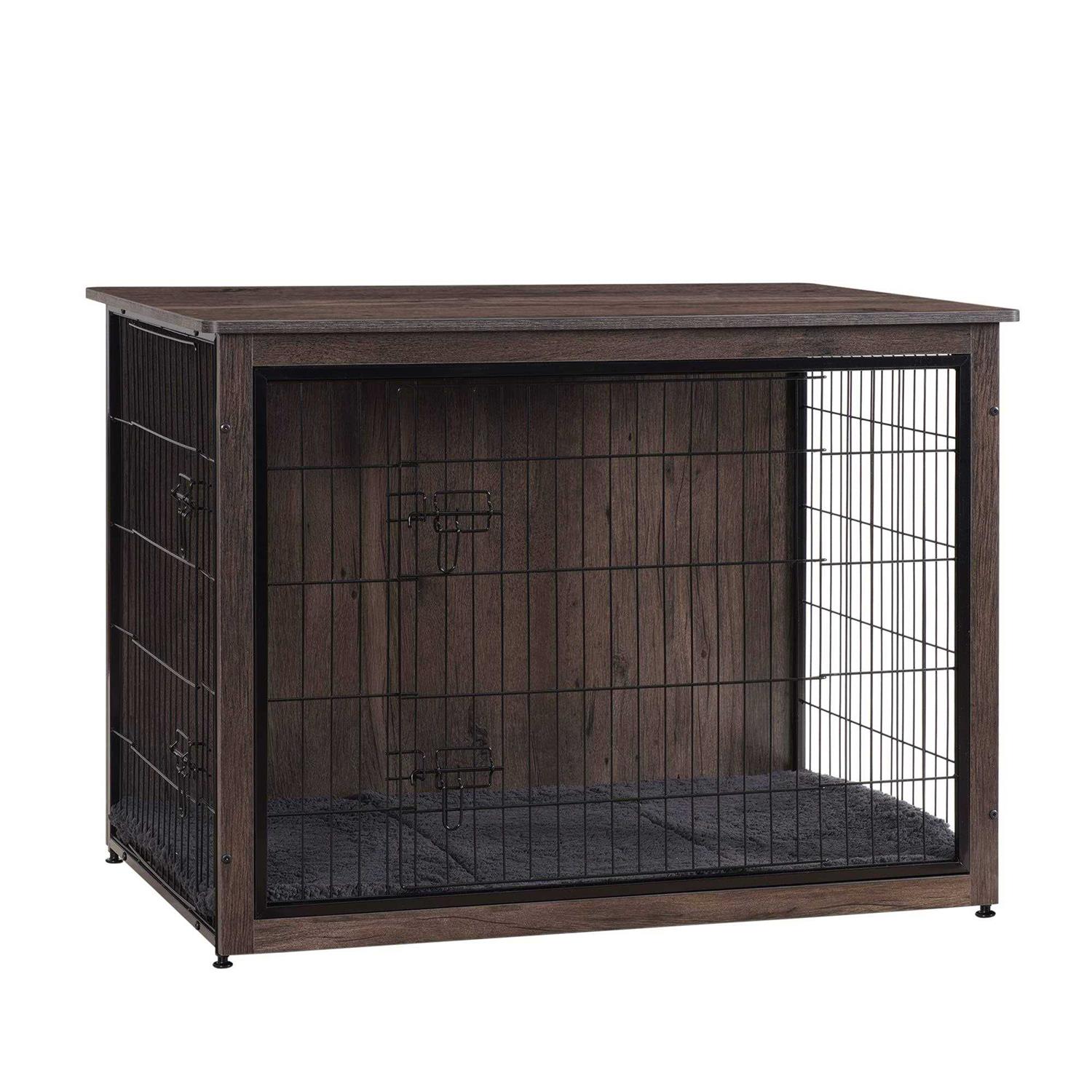 DWANTON Dog Crate Furniture with Cushion Wooden Dog Crate with Double Doors - Healthber