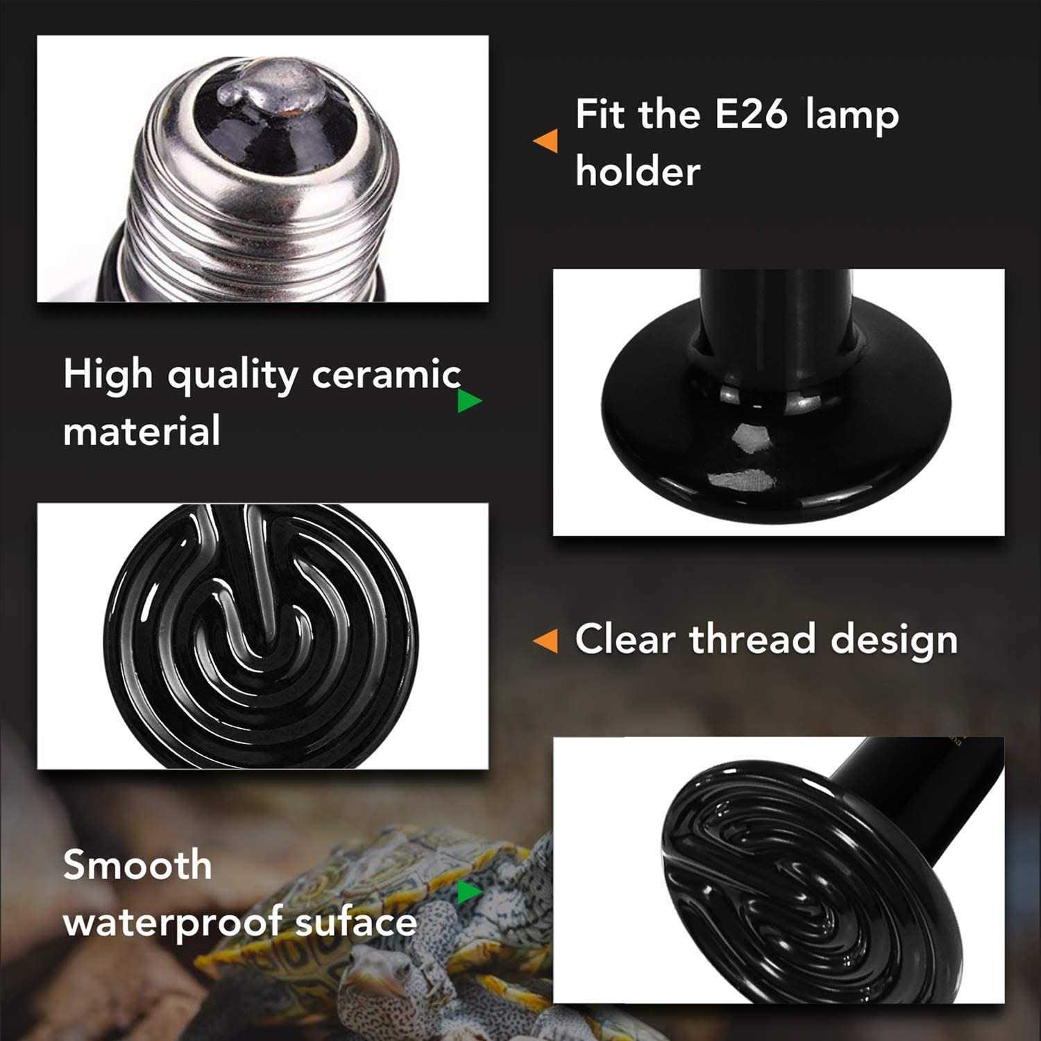 Simple Deluxe Ceramic Heat Emitter Reptile Heat Lamp with Digital-Thermometer - Healthber
