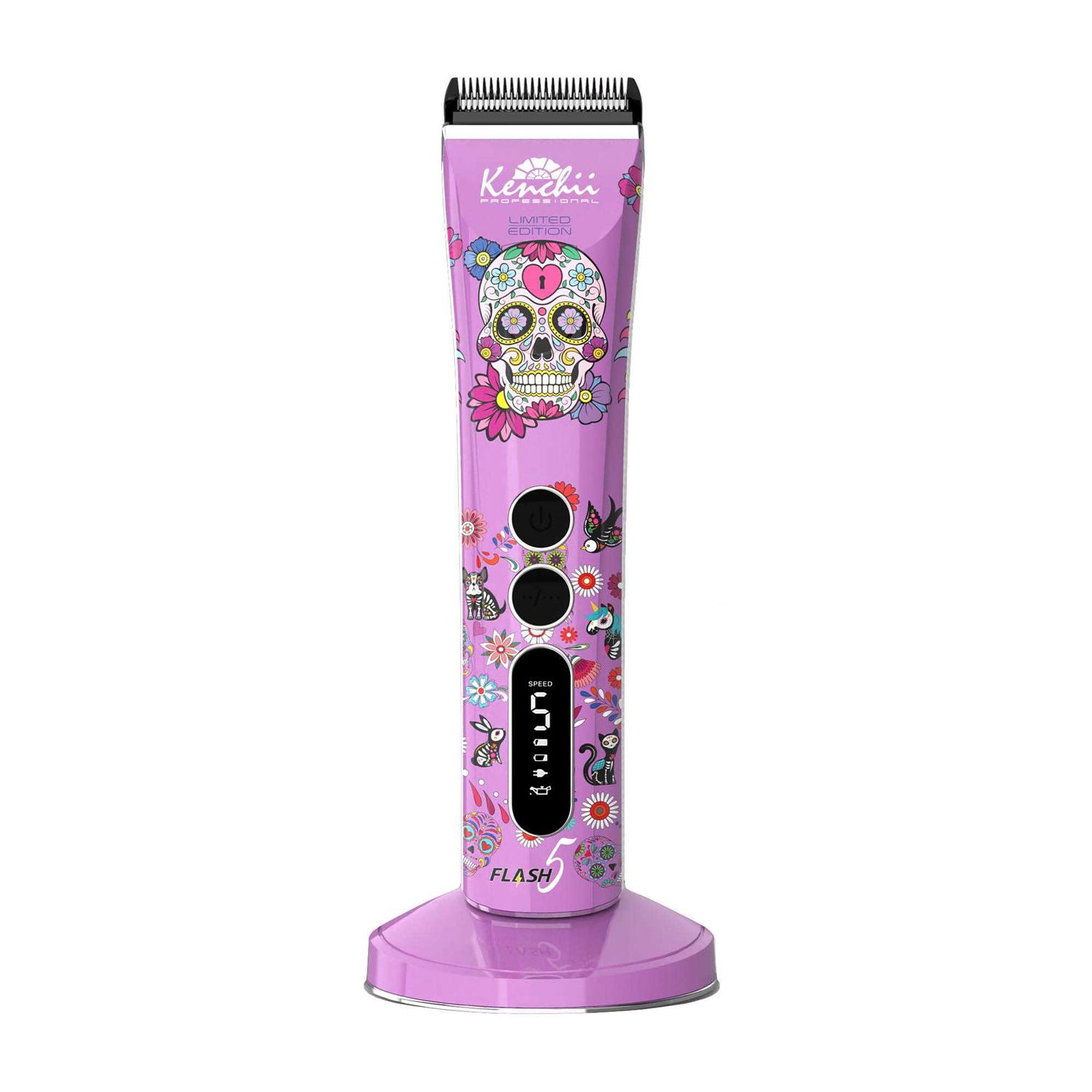 Kenchii Flash5 5-in-1 Digital Cordless Clipper Purple/Skull - Healthber