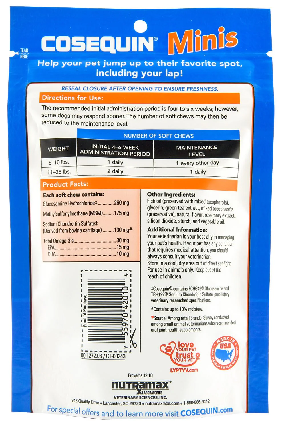 Nutramax Cosequin Minis - Maximum Strength with MSM Plus Omega-3's - Healthber