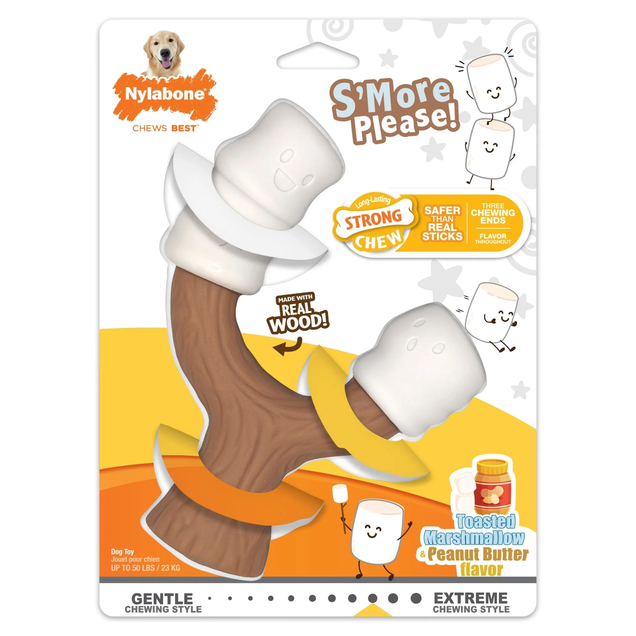 Strong Chew Marshmallow Stick Dog Toy, Marshmallow & Peanut Butter, Large/Giant, Up to 50 lbs. - Healthber
