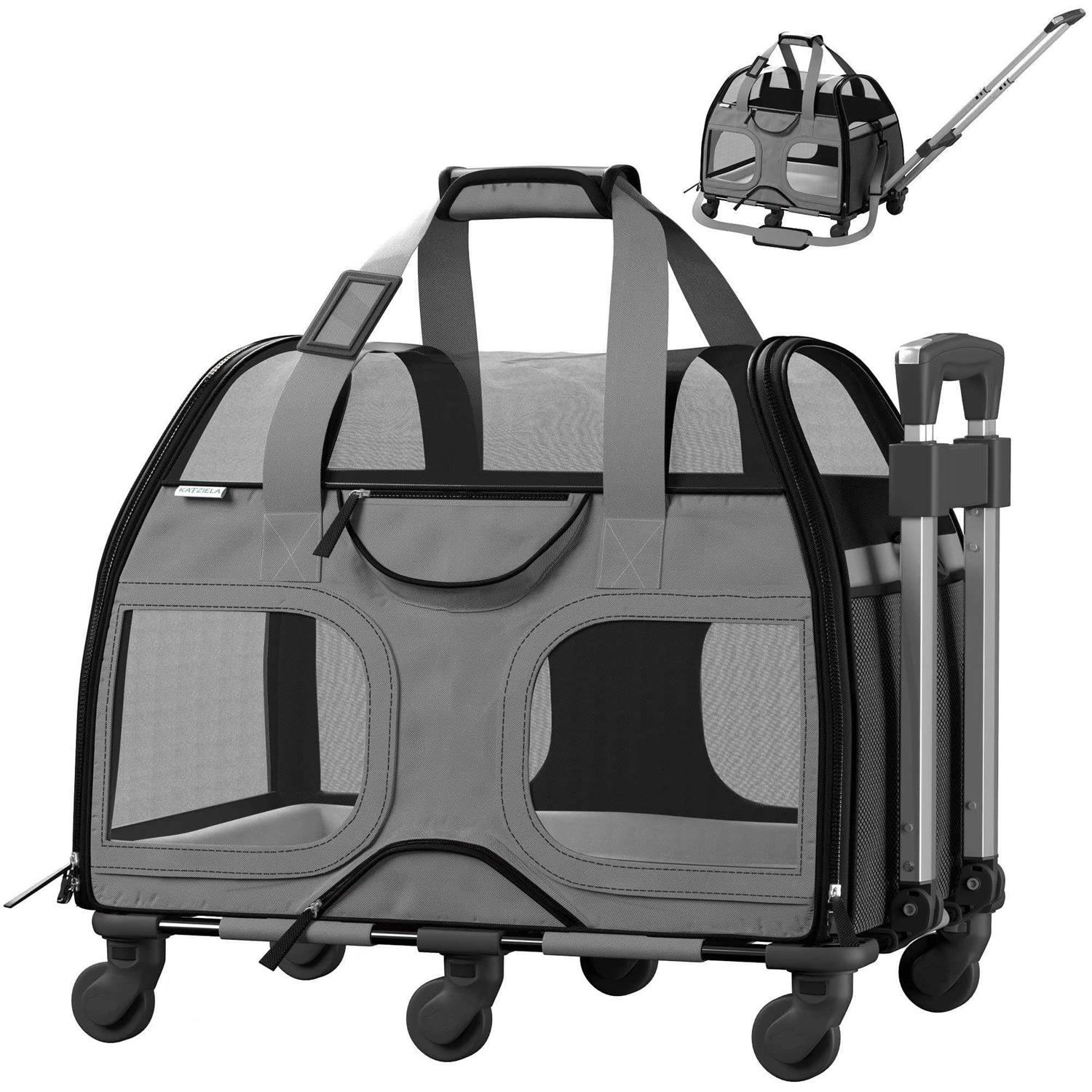 Katziela Luxury Rider Pro Pet Carrier with Removable Wheels and Double Telescopic Handle - Healthber