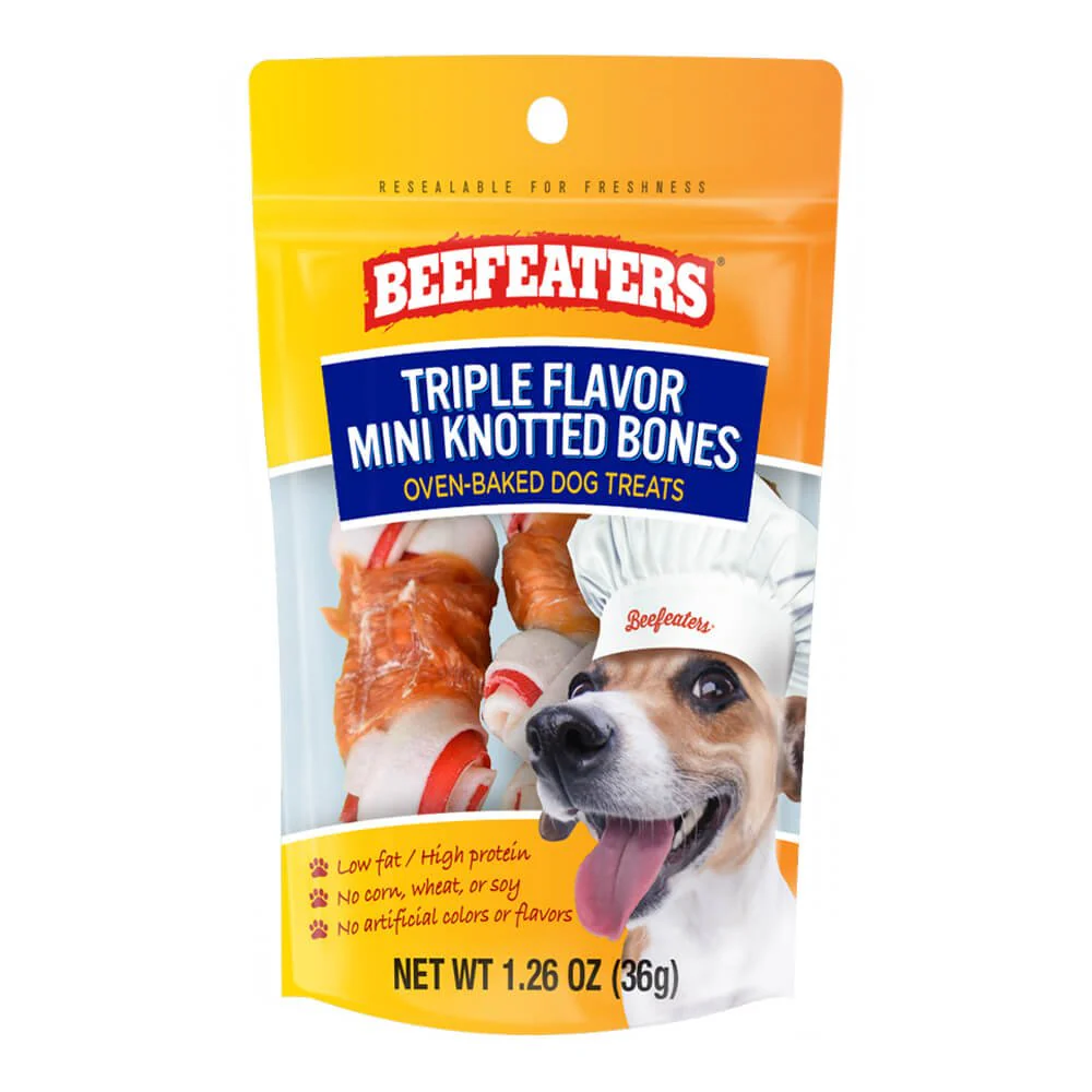 Beefeaters Triple Flavor Mini Knot Bones, 1.26 oz, Case of 12 - Healthber