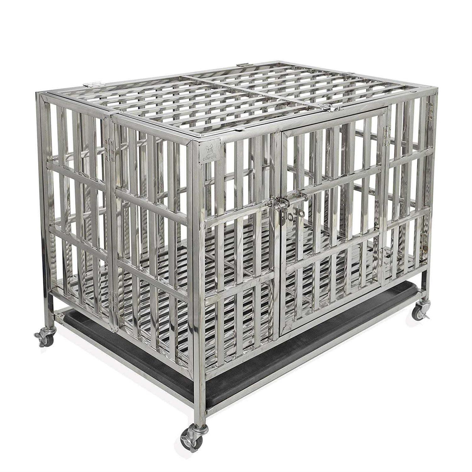 Confote Heavy Duty Stainless Steel Dog Cage Kennel Crate and Playpen for Training Large Dog Indoor Outdoor with Double Doors & Locks Design - Healthber