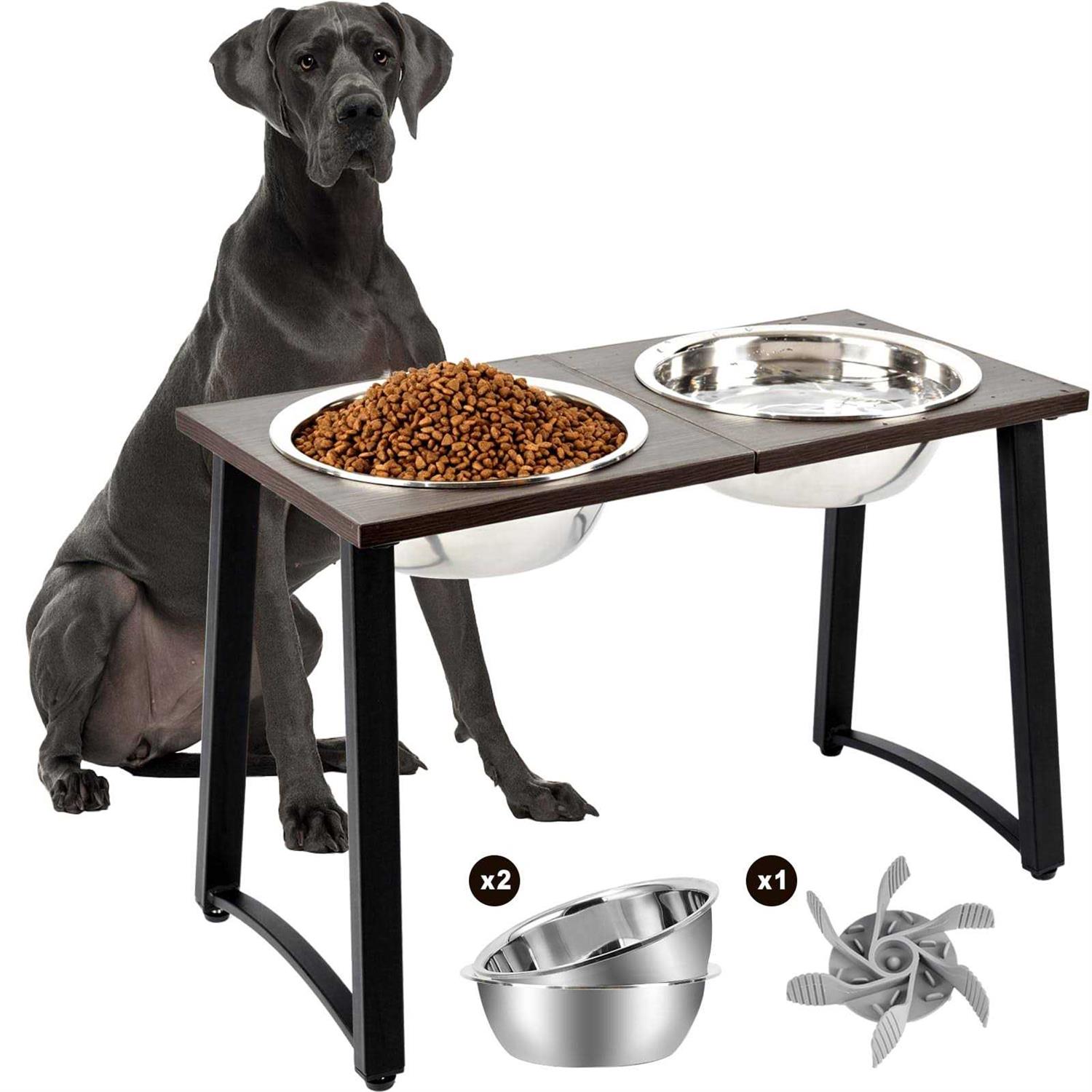 ADENGL Elevated Dog Bowls for X-Large and Large Dogs Raised Dog Bowl Stand with 2 X-Large Stainless Steel Bowls and Slow Feeder - Healthber