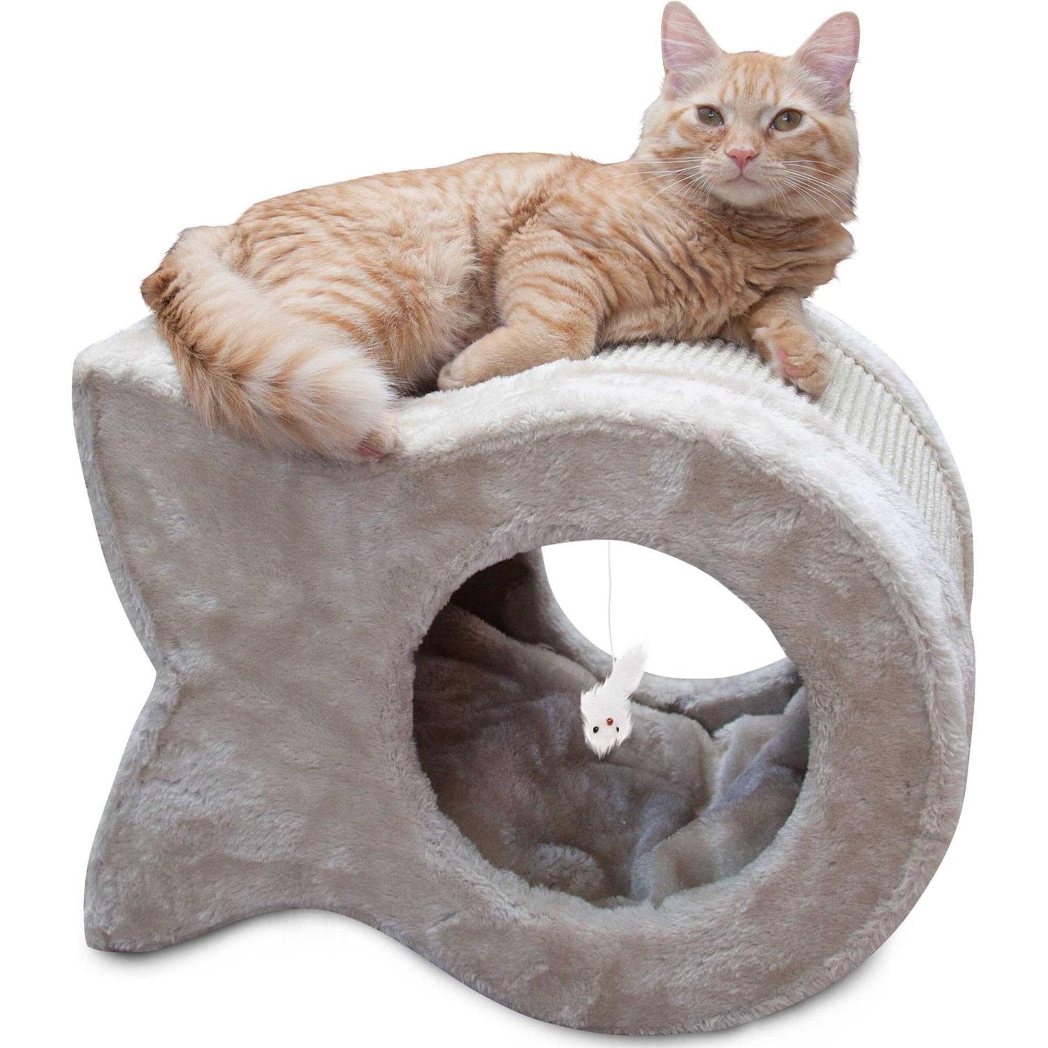 Majestic Pet Kitty Cave Cat Scratcher, Faux Fur and Sisal - Healthber