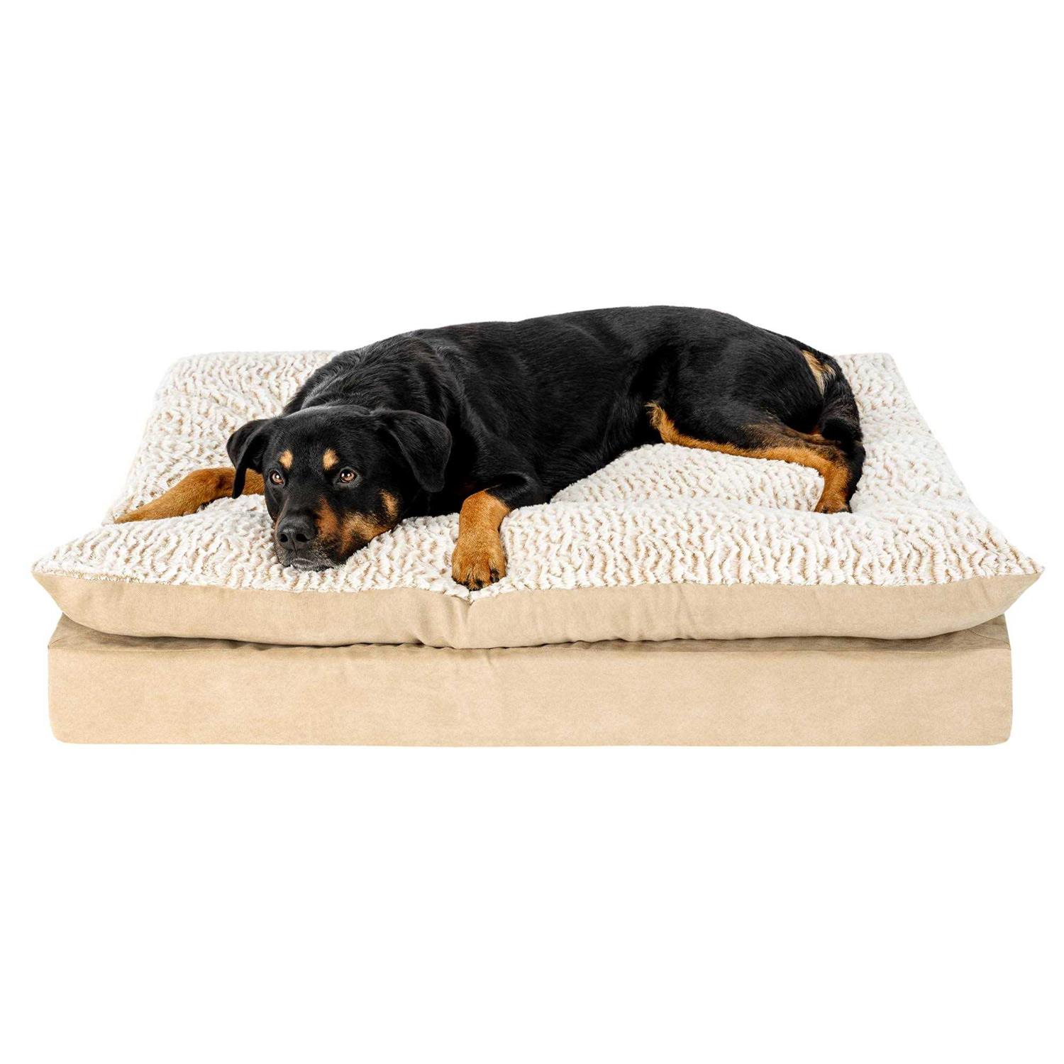 Furhaven Pet Products Embossed Faux Fur & Suede Orthopedic Pillow Top Mattress Pet Bed for Dogs & Cats - Healthber