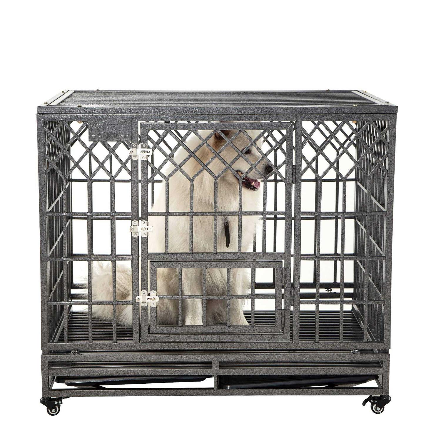 SMONTER Heavy Duty Strong Metal Dog Cage Pet Kennel Crate Playpen Wheels - Healthber