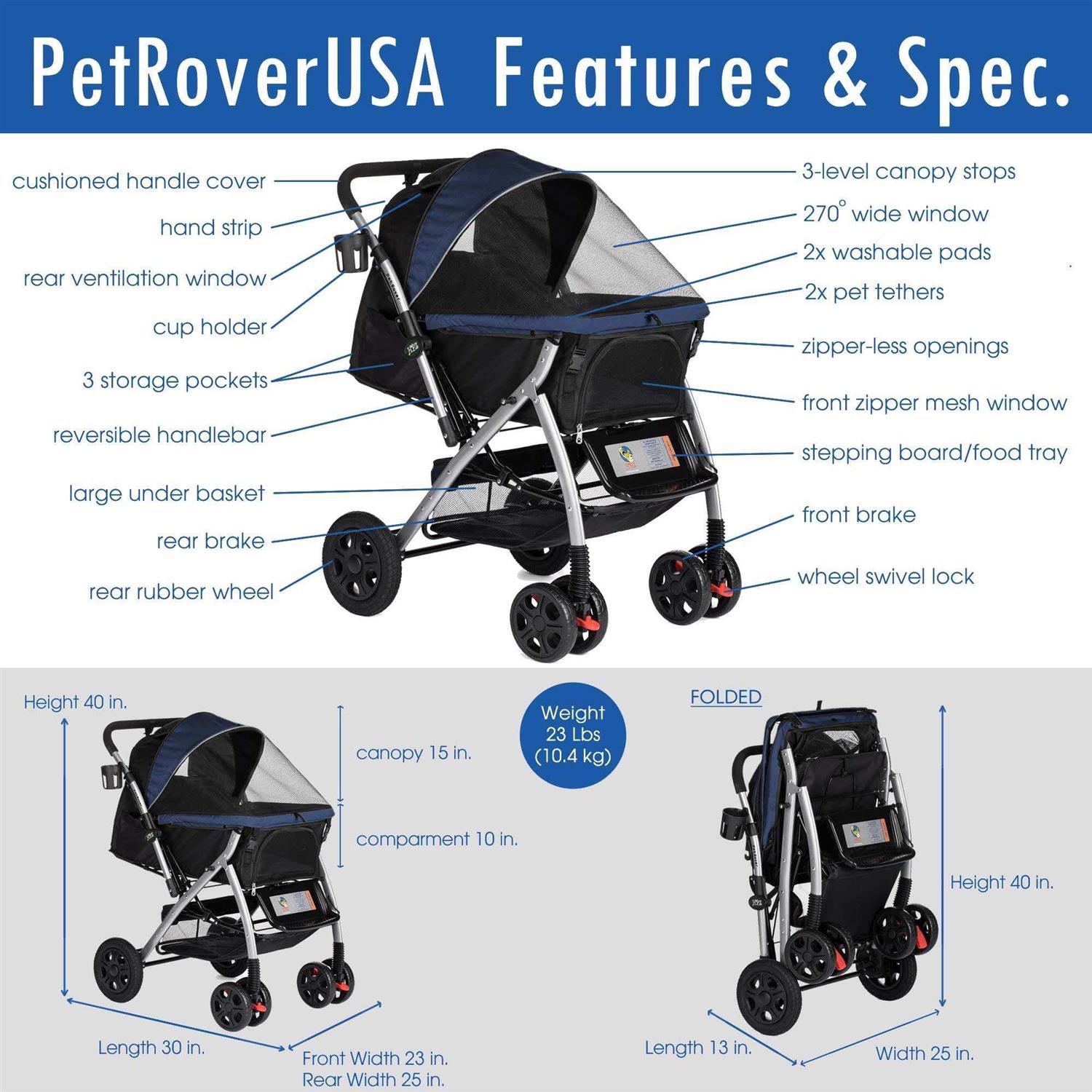 HPZ Rover Premium Heavy Duty Pet Stroller - Healthber