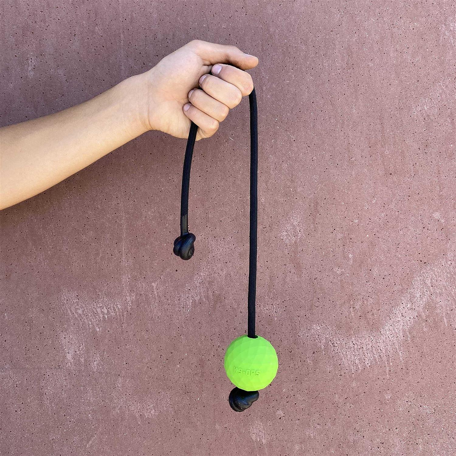 K9 Ops Dog Ball on a Rope moki Tug Toy Solid Rubber Fetch Training Reward - Healthber