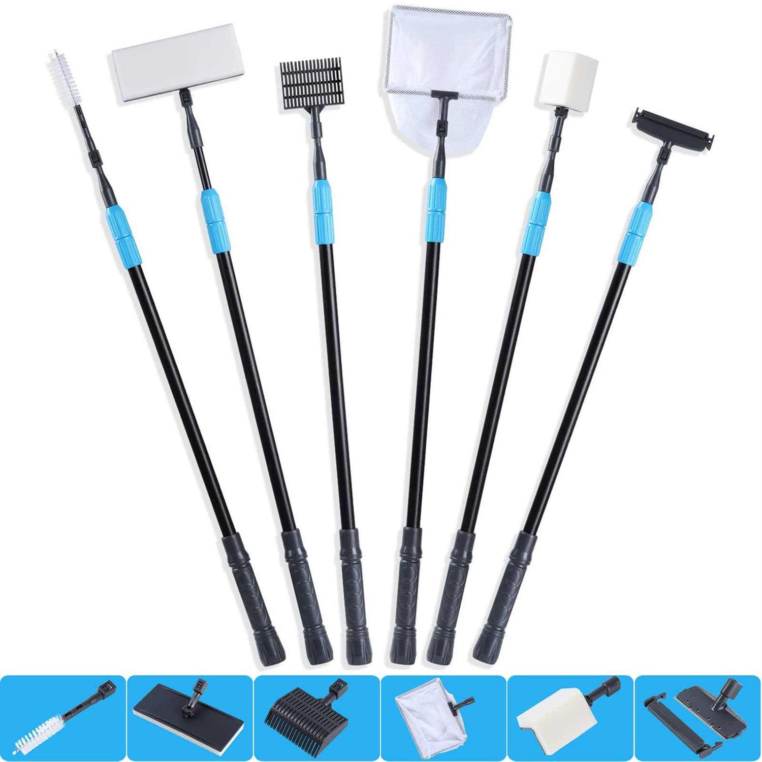 AquaMiracle 6 in 1 Aquarium Cleaning Tool Kit Fish Tank Cleaning Kit for 20-160 Gallon Tank with Telescopic Long Handle - Healthber