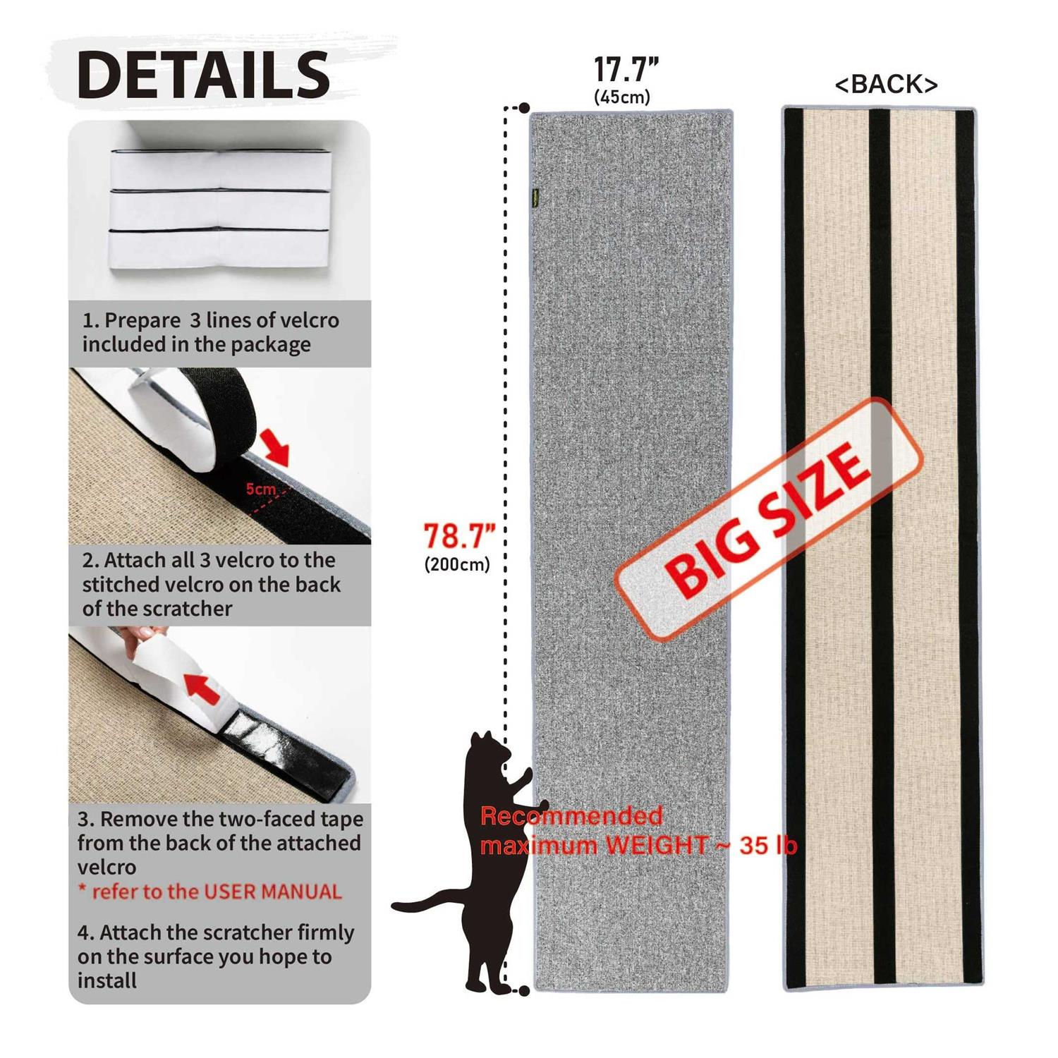 myPLEASURE for Your PET 78.7” Tall Cat Scratcher Wall Corner Attachable Cat Scratch Pad Cat Toys Attachable Scratcher for Indoor Cats and - Healthber