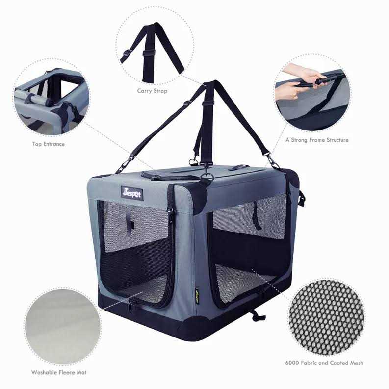 Jespet 3-Door Collapsible Soft-Sided Dog Crate - Healthber
