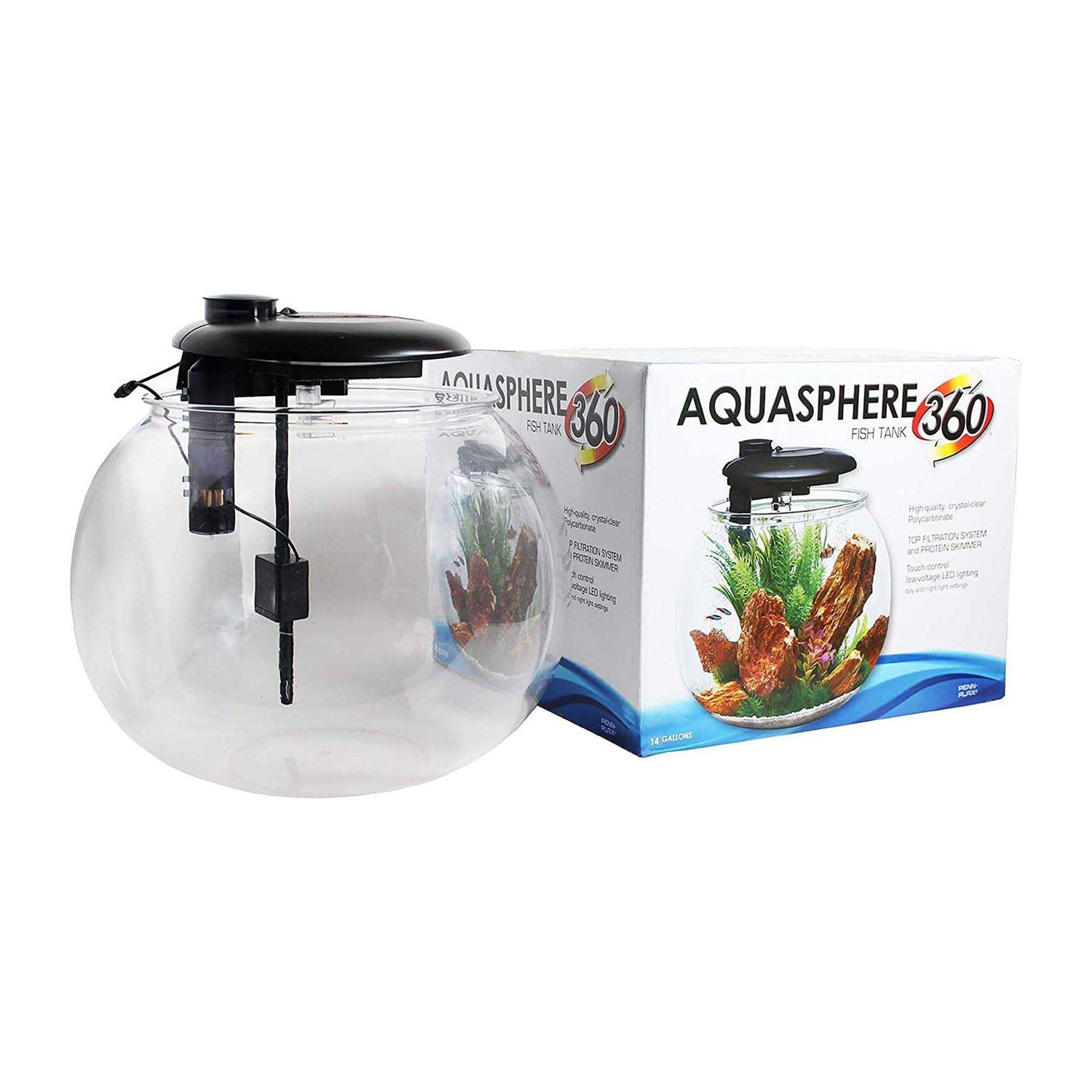 Penn-Plax Aquasphere 360 Polycarbonate Bowl-Shaped Aquarium 14 Gallon - Healthber