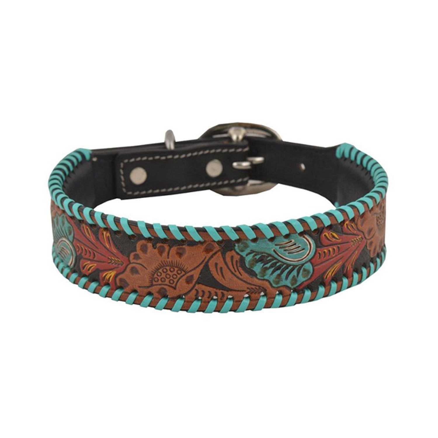 Myra Bag Myra Full Bloom Tooled Leather Dog Collar - Healthber
