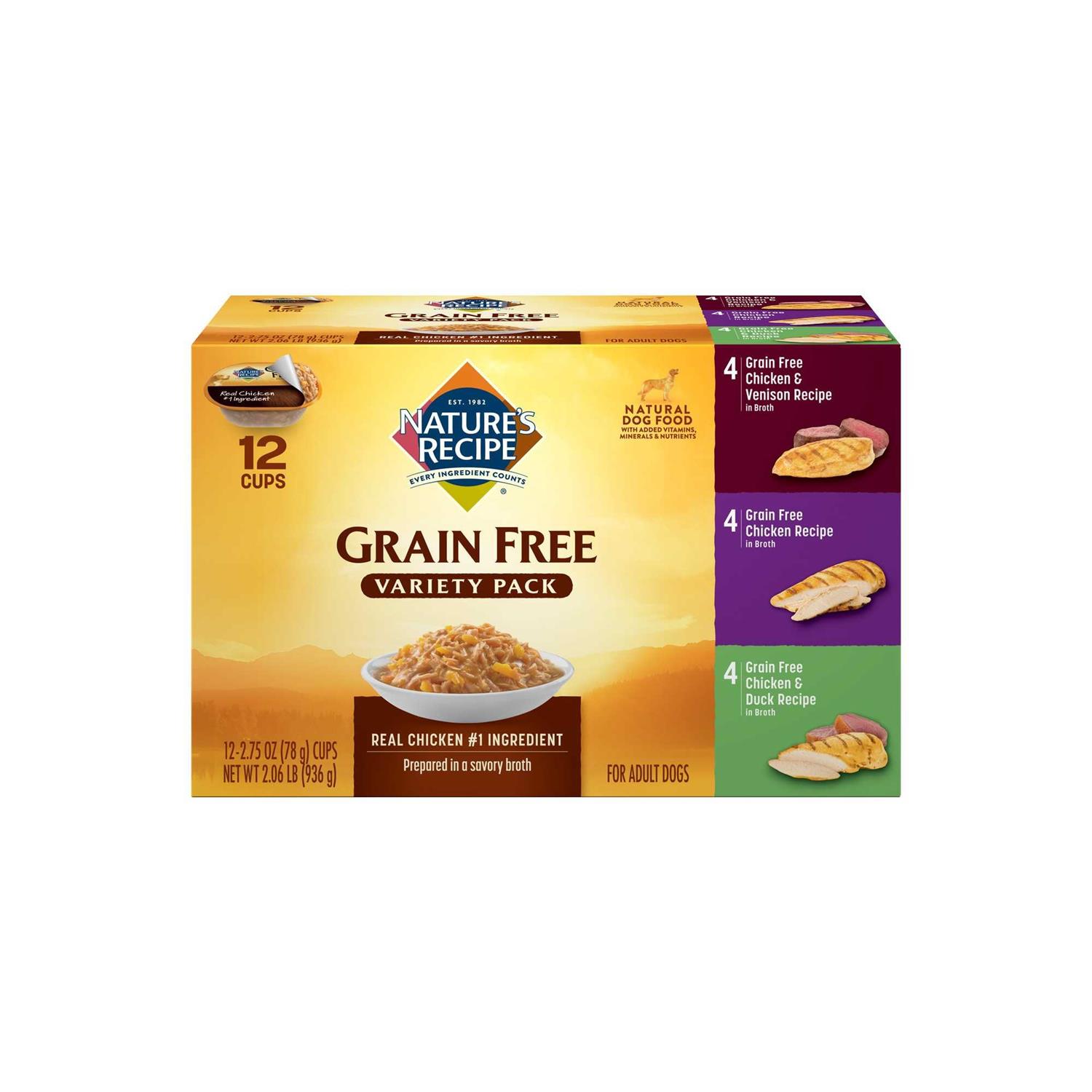 Nature’s Recipe Grain Free Chicken Variety Pack Wet Dog Food, 2.75 Ounces (Pack of 12), Size: 33 Ounces - Healthber