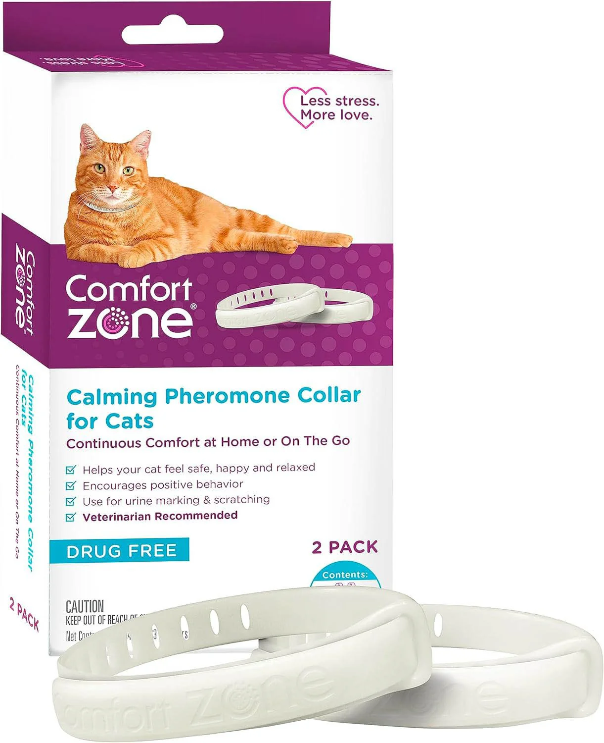 Comfort Zone Cat Calming Pheromone Collar, Anxiety & Stress Relief Aid, Breakaway Design, White - Healthber