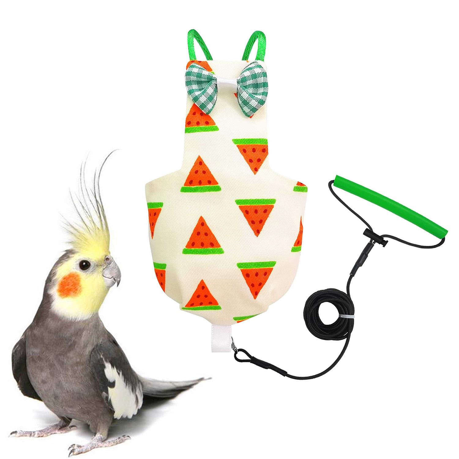 VANTRONIK Vanfavori Bird Diaper Harness Flight Suit Clothes with 80 Inch Flying Leash for Parrots Cockatiel Pet Birds Lemon - Healthber