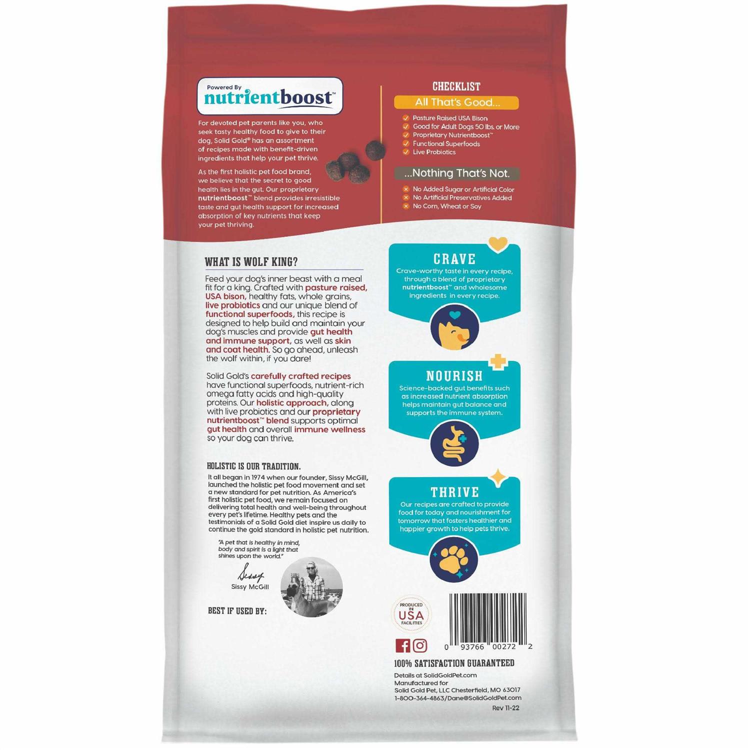 Solid Gold Nutrientboost Wolf King Bison Dry Dog Food - Healthber