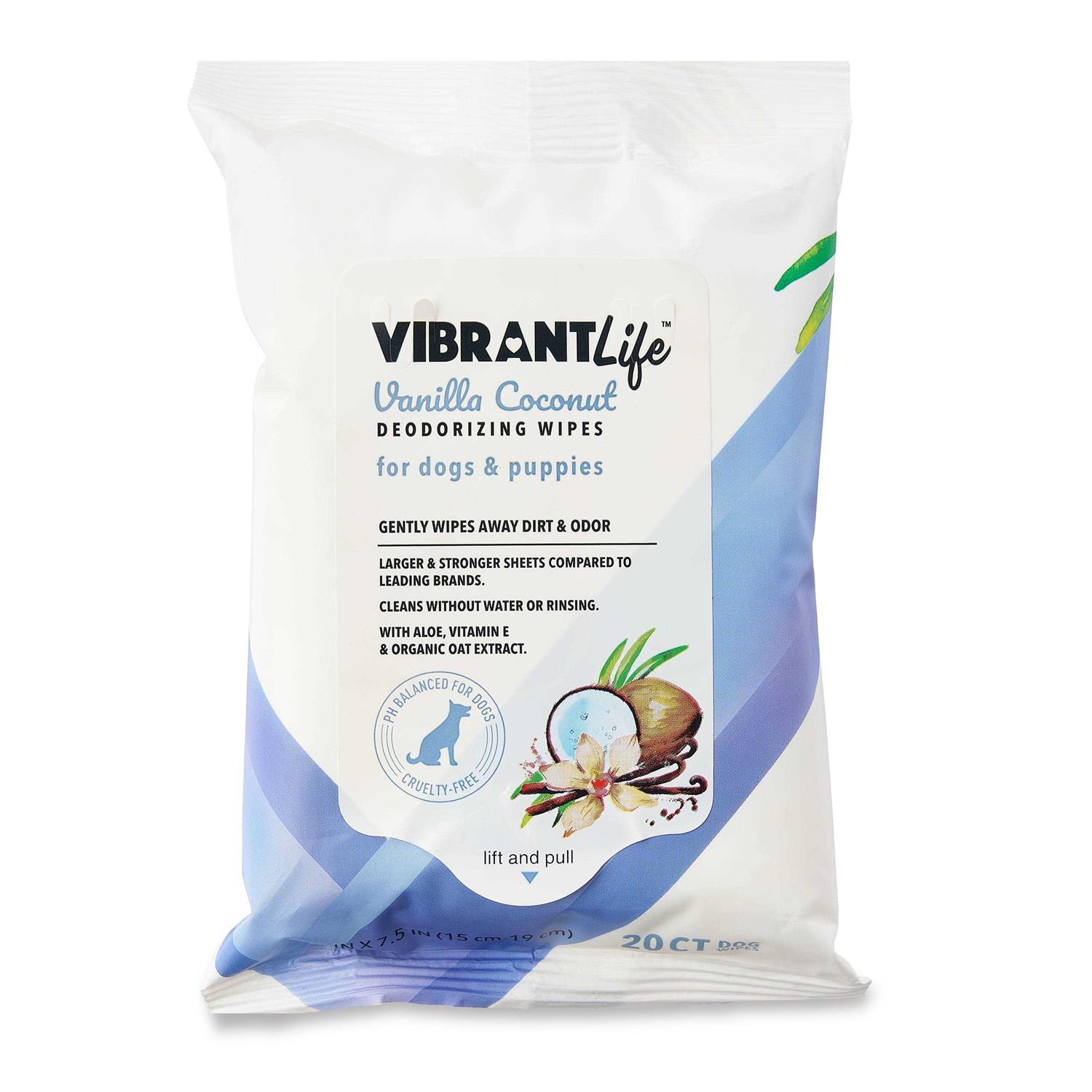 Vibrant Life Vanilla Coconut Deodorizing Wipes for Dogs & Puppies - Healthber