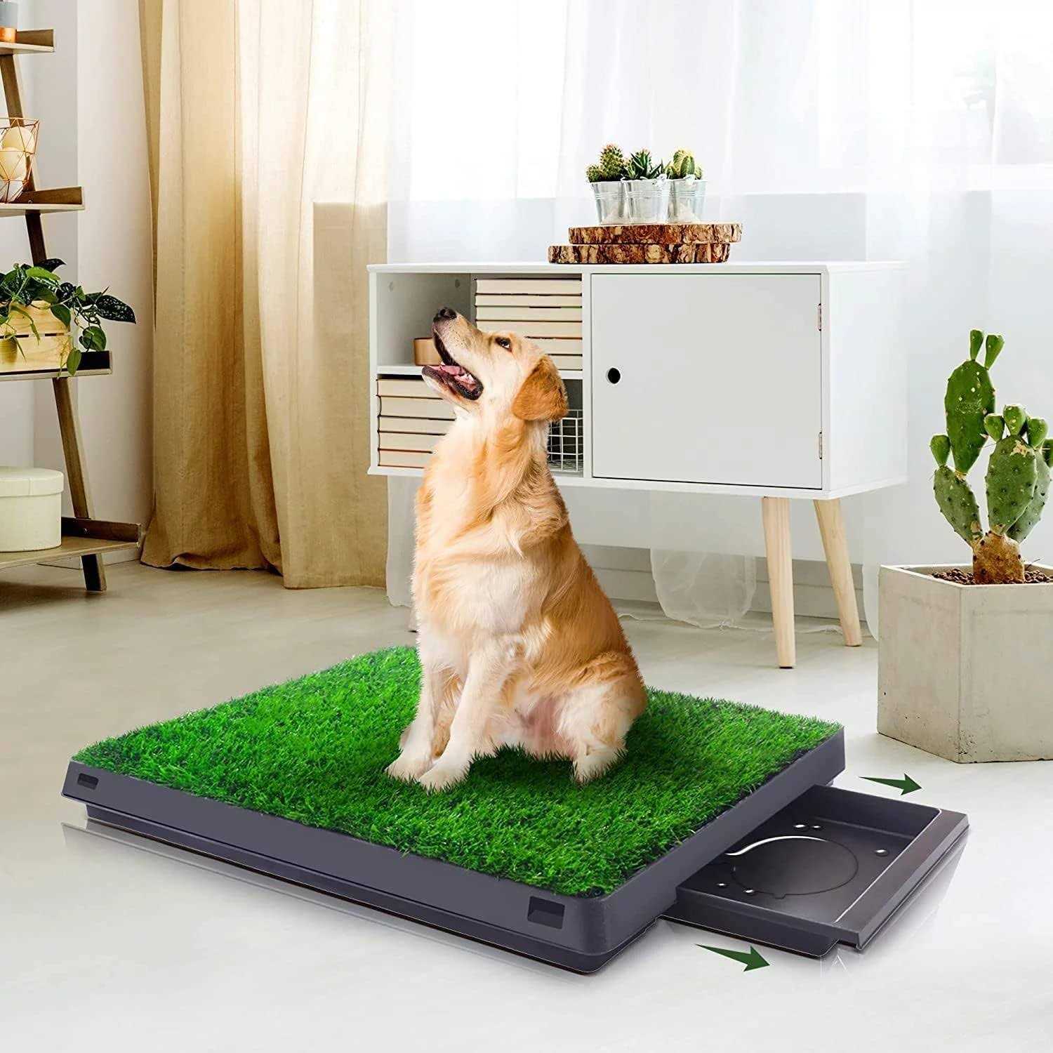 Dog Grass Pad with Tray Artificial Dog Grass Pee Pad 20” x 25” for Pet Potty Loo Indoor Training Outdoor Portable Toilet - Healthber