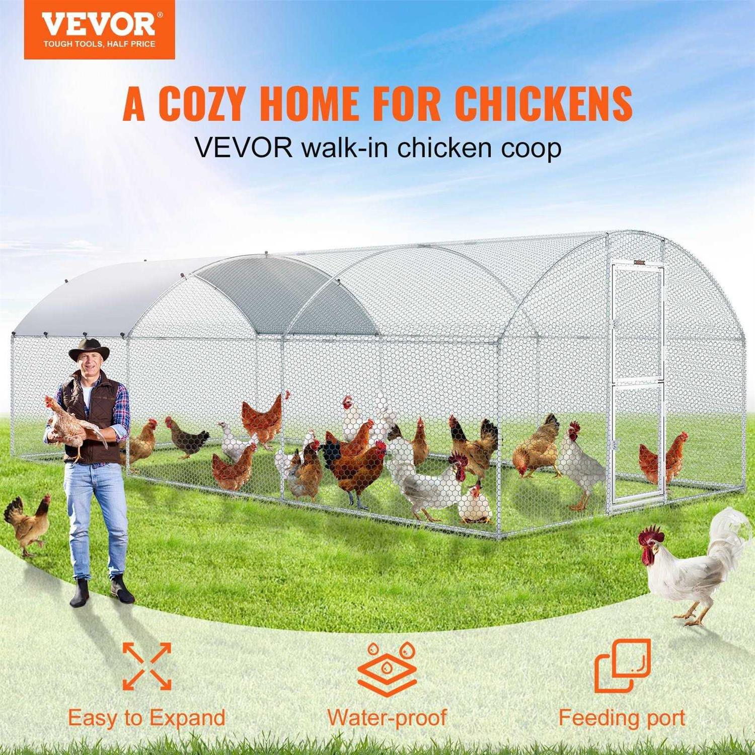 VEVOR Large Metal Chicken Coop with Run Walkin Chicken Coop for Yard with Waterproof Cover - Healthber