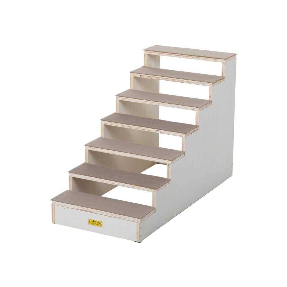 CoziwowWood Dog Stairs Climber 7-Step Pet Ladder with Carpet Steps - Healthber