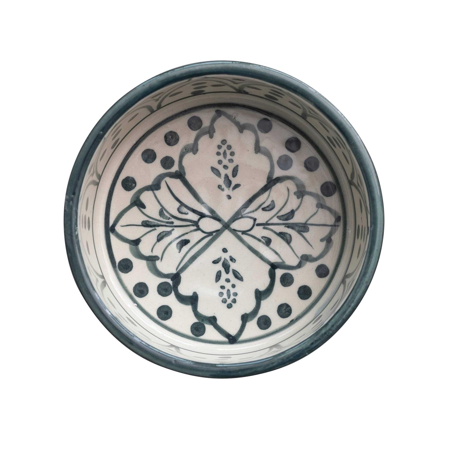 Creative Co-Op Hand-Painted Stoneware Pet Bowl with Botanical Design - Healthber