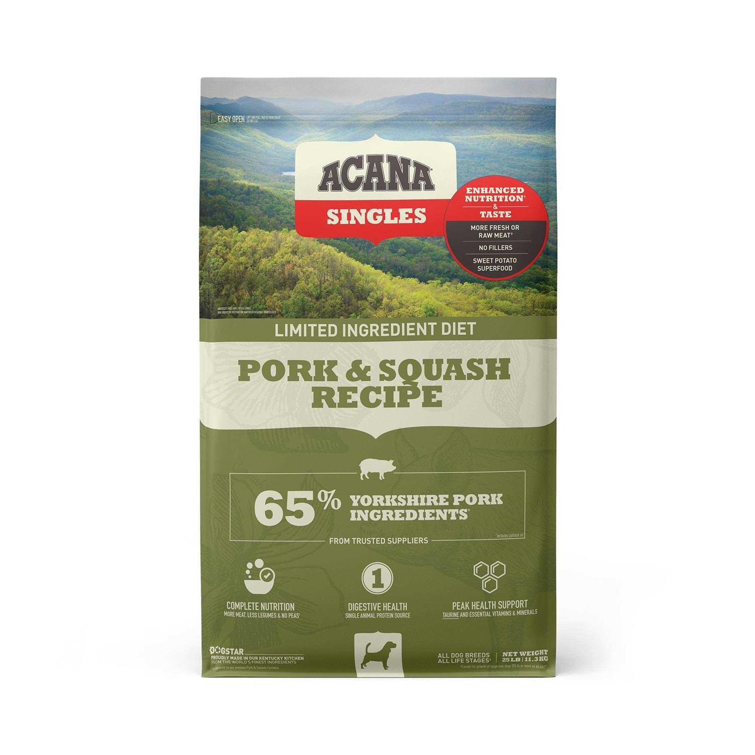 ACANA Singles Limited Ingredient Diet Pork & Squash Recipe Grain-Free Dry Dog Food, 22.5-lb bag - Healthber