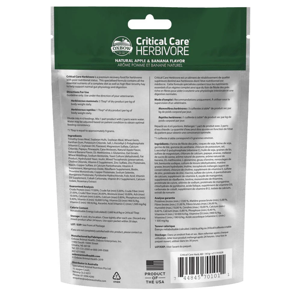 Critical Care Herbivore Diet,  Apple Banana - Healthber