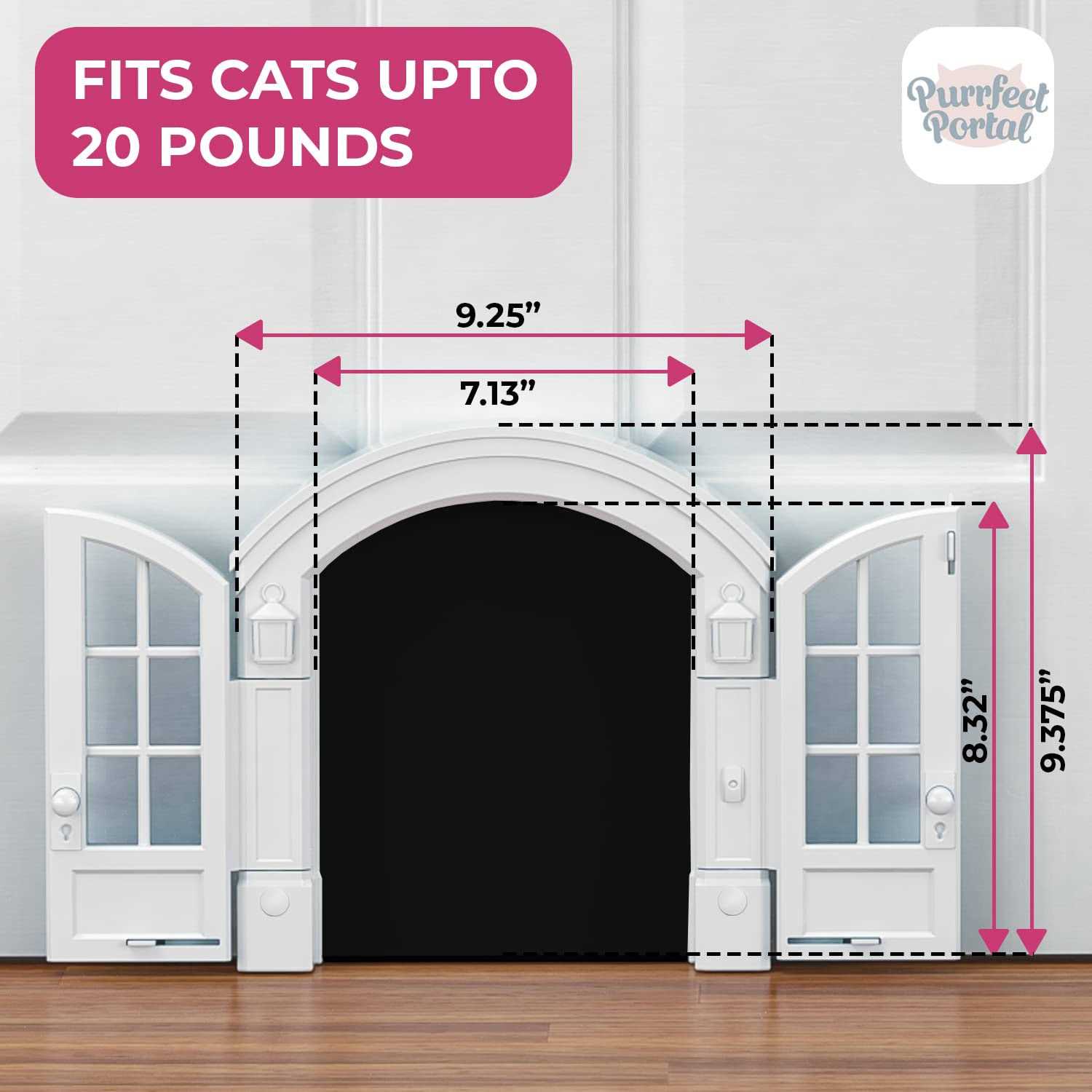 Purrfect Portal French Cat Door Stylish No-Flap Cat Door Interior Door for Average-Sized Cats Up to 20 lbs - Healthber