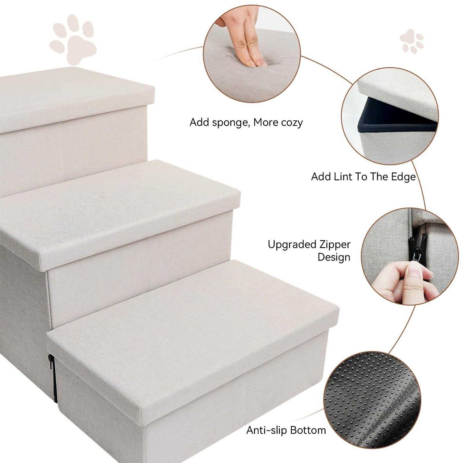 Dog Stairs, Dog Steps for High Beds, Foldable Pet Stairs for Small Medium or Large Dogs Puppy with Storage for Bed and Couch - Healthber