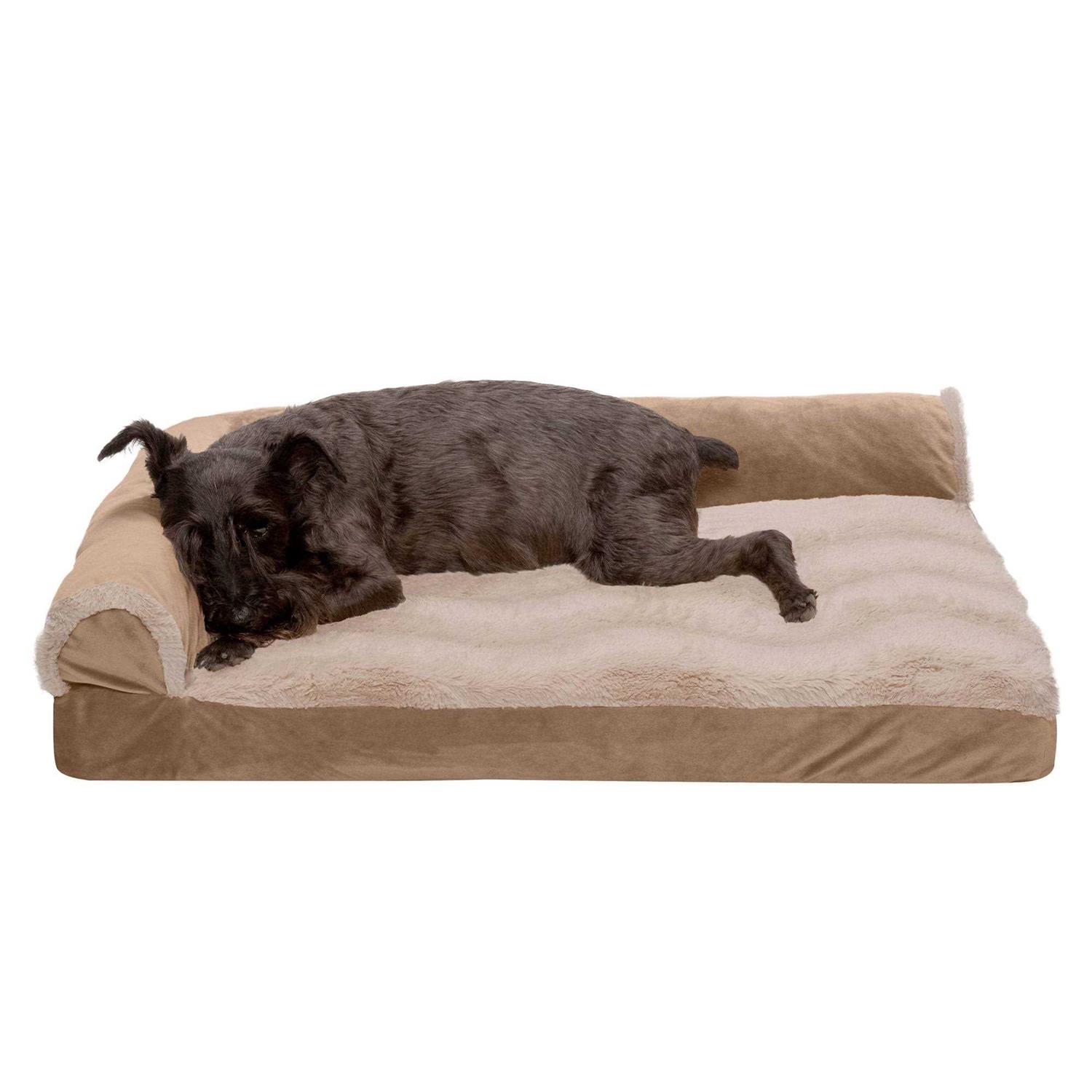 FurHaven Wave Fur & Velvet Deluxe Chaise Lounge Dog Bed - Healthber