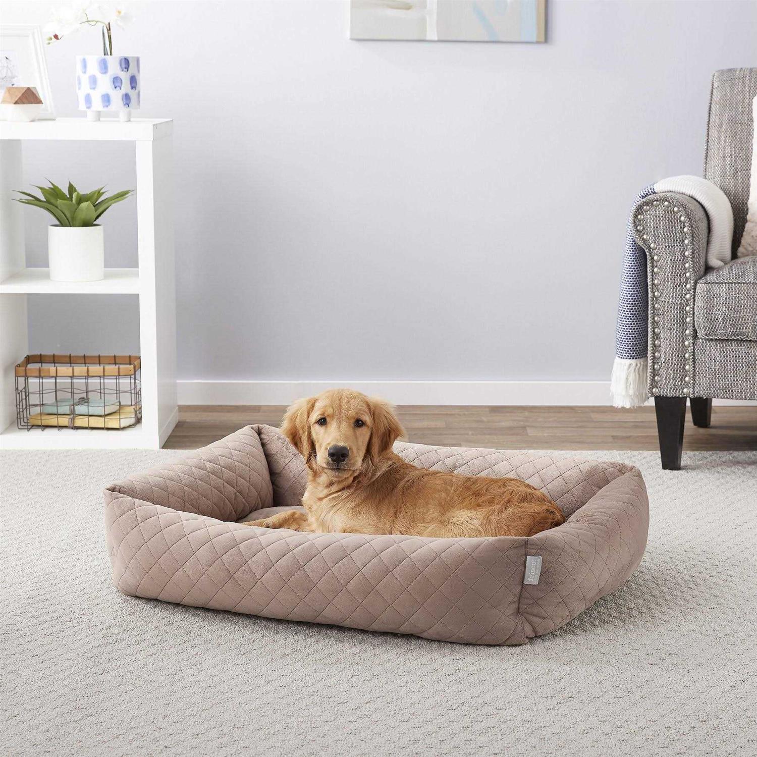 Frisco Velvet Rectangular Bolster Cat Dog Bed - Healthber