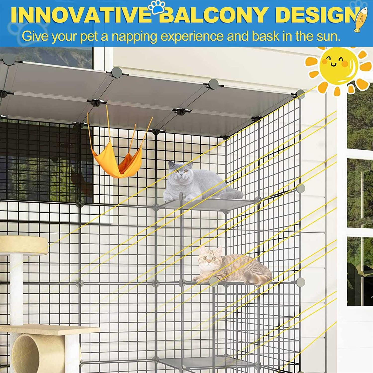 eiiel diy large cat enclosure outdoor cat cage cat house with 6 jumping platforms for play catio with large entrance easy to - Healthber