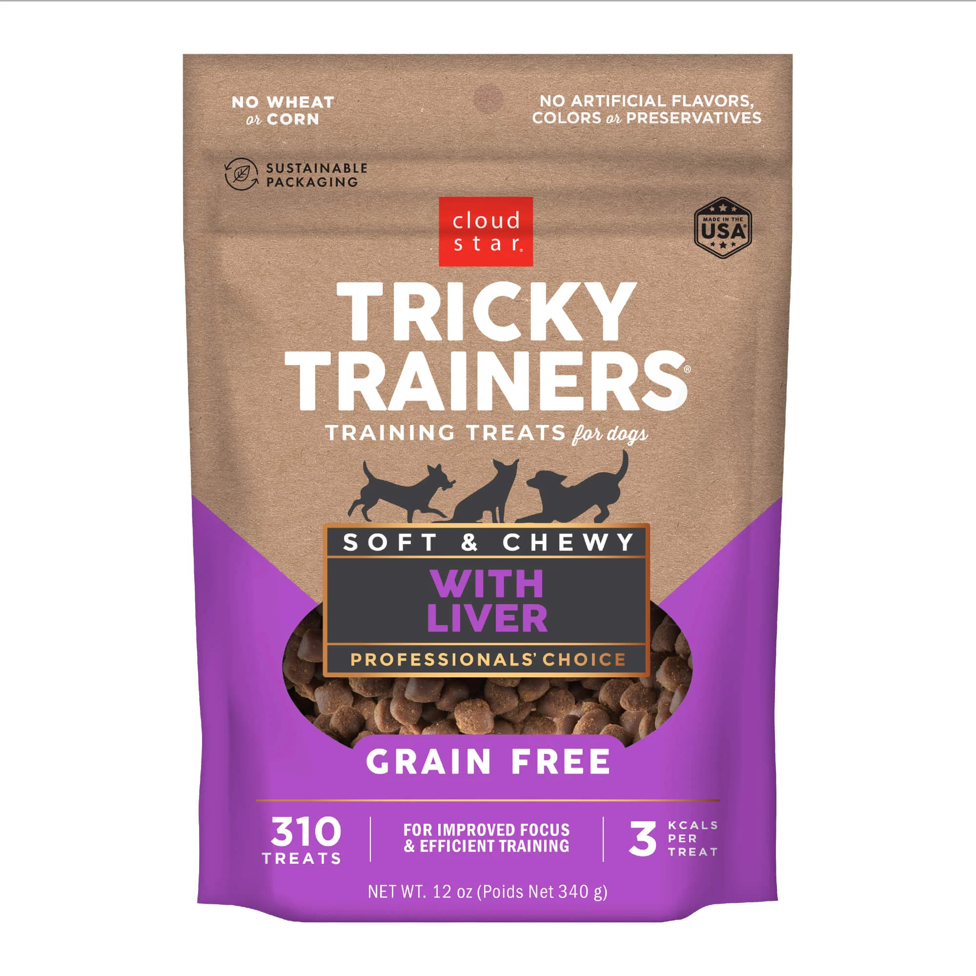 Cloud Star Tricky Trainers, Soft & Chewy, Grain Free Dog Treats, Liver, 12 oz - Healthber