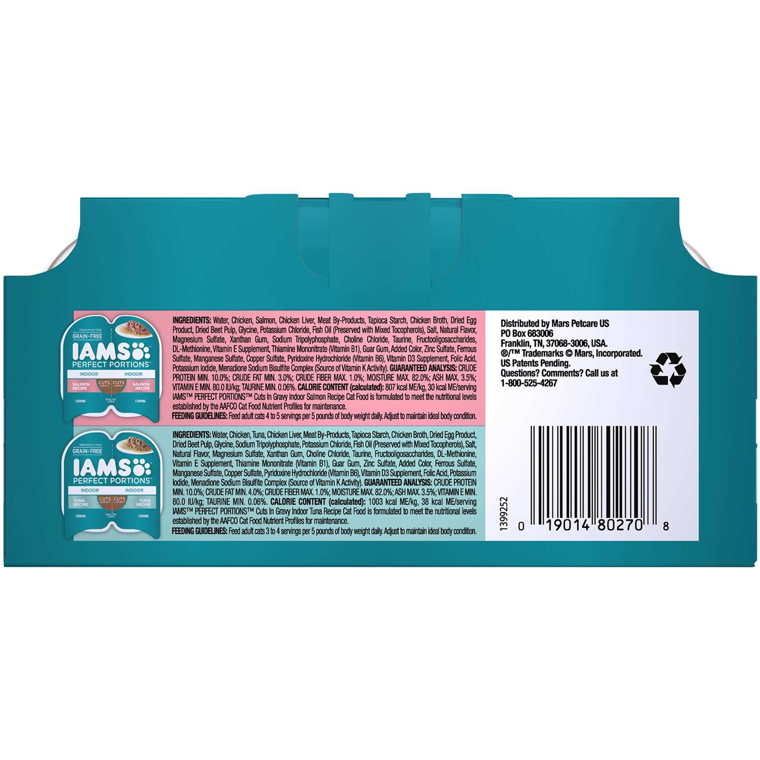 Iams Perfect Portions Indoor Grain Free Wet Cat Food Cuts in Gravy Tuna Recipe - Healthber