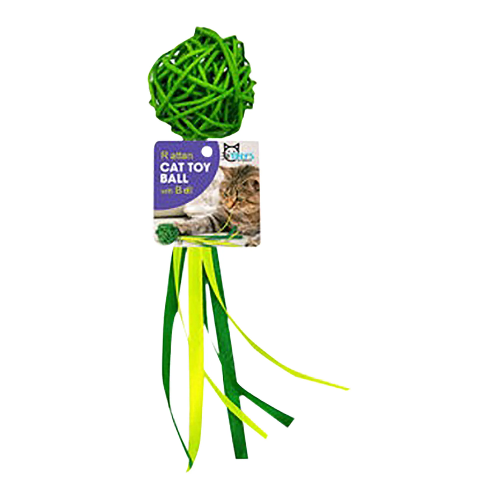 Rattan Cat Ball with Bell, Assorted Colors - Healthber