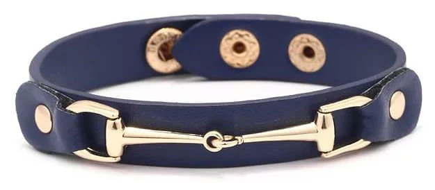 Vegan Leather Bracelet with Gold Tone Snaffle Bit - Healthber