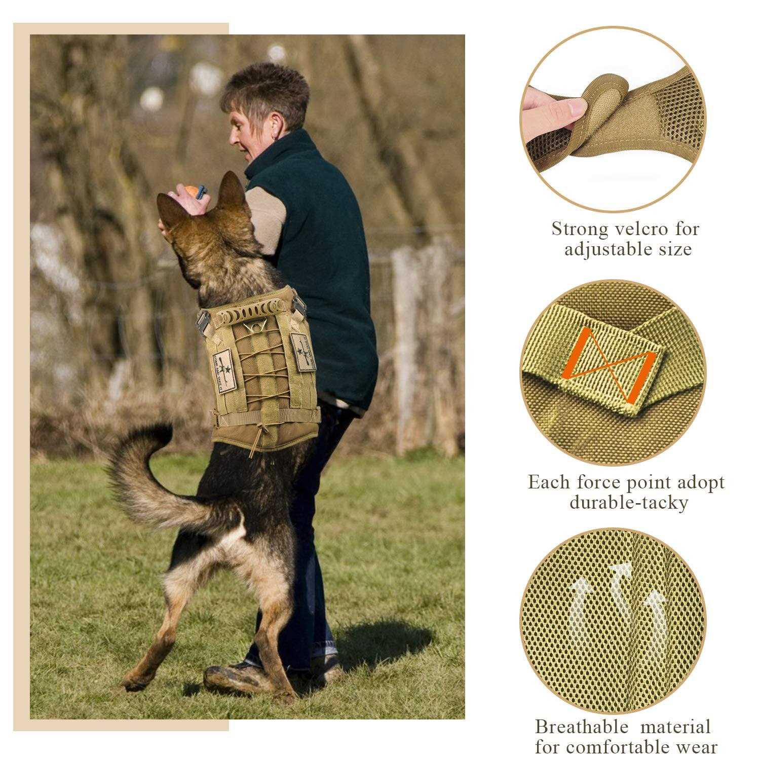 SALFSE Tactical Service Dog Vest Harness K9 Military Molle Dog Vest for Outdoor Training Hunting Pet Harness with Rubber Handle & Metal - Healthber