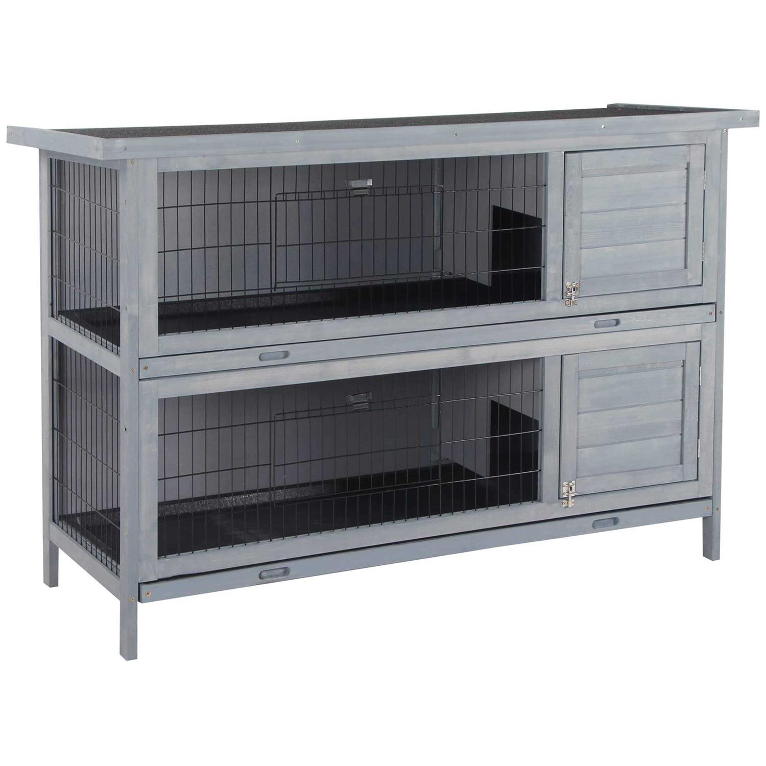 PawHut 54 2-Story Large Rabbit Hutch Bunny Cage Wooden Pet House Small Animal Habitat with Lockable Doors, No Leak Tray and Waterproof Roof - Healthber
